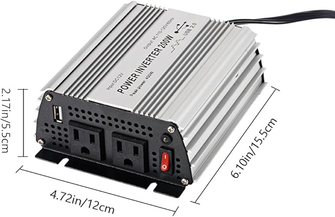200W Power Inverter DC 12V，Output 110V-120V AC Car Inverter with USB Car Adapter