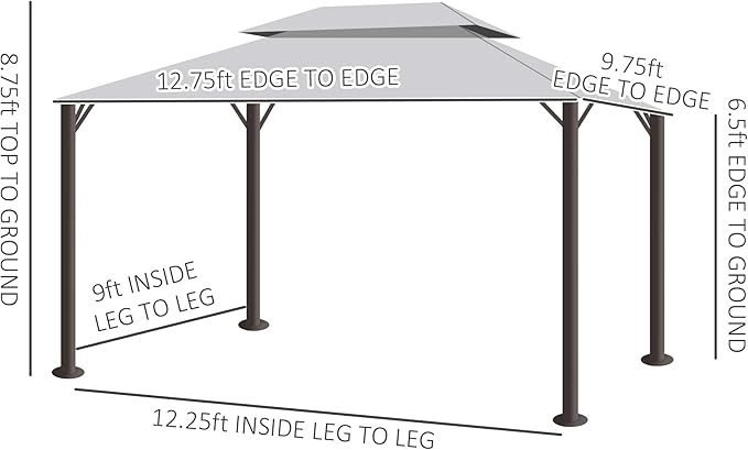 Outsunny 10' x 13' Patio Gazebo, Outdoor Gazebo Canopy Shelter with Netting and Curtains, Aluminum Frame for Garden, Lawn, Backyard and Deck, Light Gray