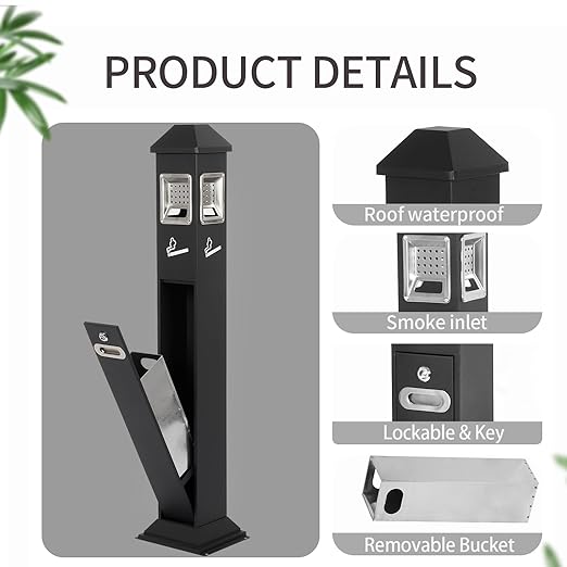 120cm Standing Waste Containers Trash Cans, Rubbish Bin Indoor Outdoor Stainless Steel Vertical Freestand Trash Bin with Key,Pub Hotel Restaurant Garden Standing Bin (B)