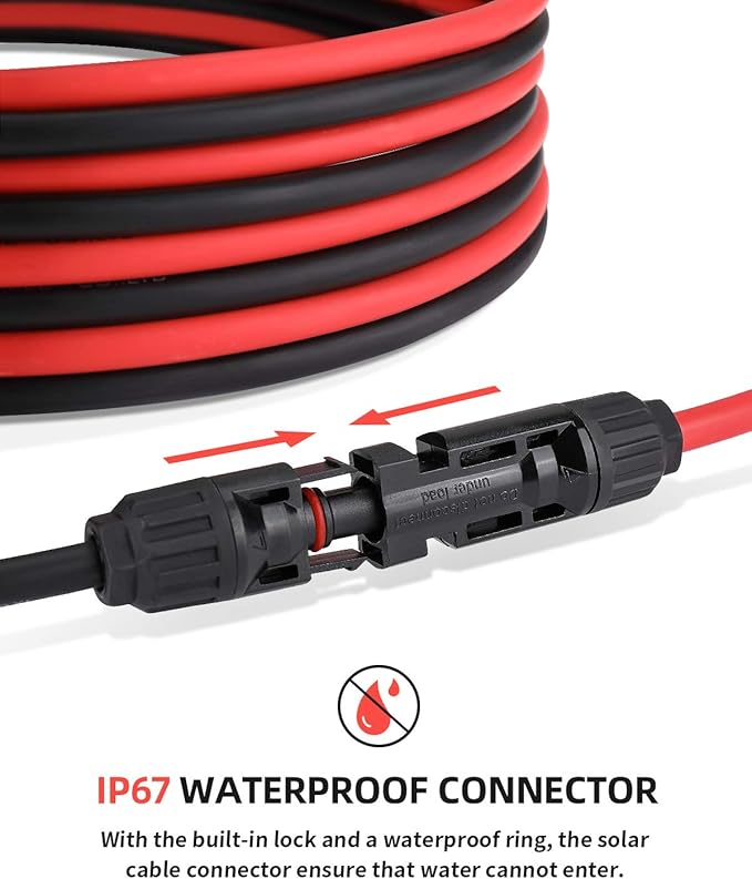BougeRV 100Feet 10AWG Solar Extension Cable with Female and Male Connector with Extra Pair of Connectors Solar Panel Adaptor Kit Tool (100FT Red + 100FT Black)