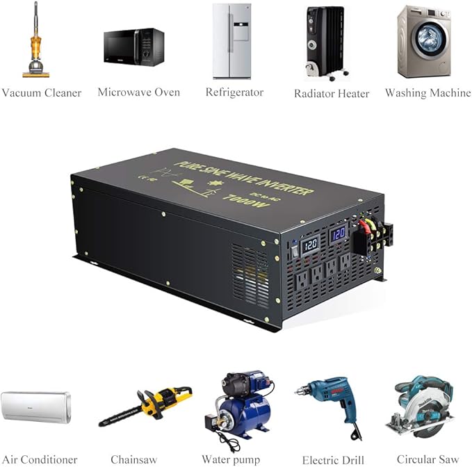 WZRELB Pure Sine Wave 7000W (14000W Surge) 12V Power Inverter DC to AC Power - Solar, RV (RBP-700012)