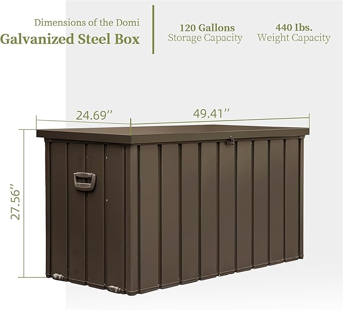 Metal Storage Box for Outdoor Dark Brown Lockable Water-Resistant Deck Box for Patio Garden Tools Organization Rust-Resistant Heavy-Duty Outside Storage Box (120 Gallon)