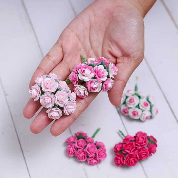 Handmade Mini Mulberry Paper Roses 18 mm Mulberry Paper Flowers Scrapbooking Wedding DIY Craft 50 pcs (Pink Tone)