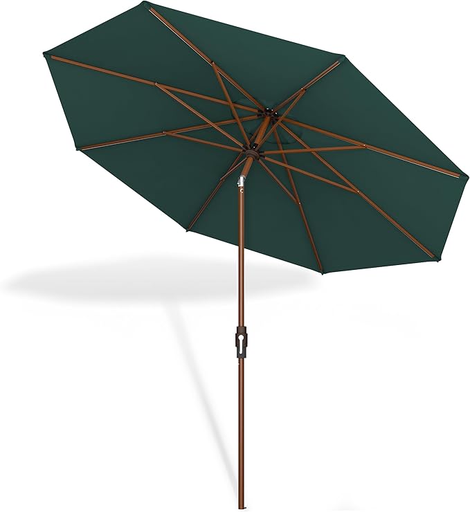 Midtown Umbrellas Wooden 2-9 Feet Outdoor Patio Umbrella, Terylast Dark Green Fabric, Aluminum Frame For Backyard Umbrella, Deck Umbrella, Garden Umbrella & Pool Umbrella - Wooden Pole