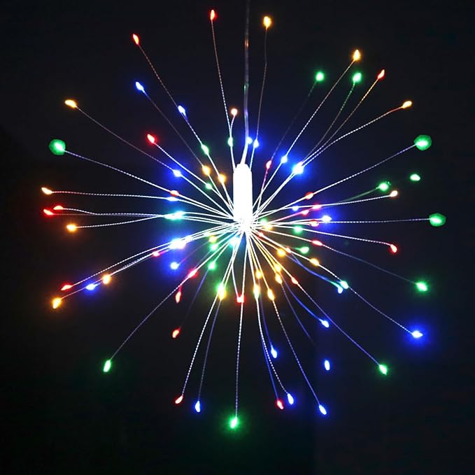 8 Pcs Total 800 LED Firework Copper Wire Lights, 8 Modes Fairy Twinkle Lights Plug in String Lights 1M/3.3FT Spacing Starburst Lights with Sagging Wire and Remote Control(Colorful)