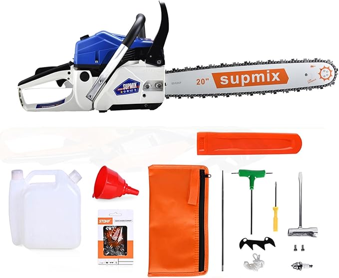 20 Inch Gas Chainsaw 62cc Gasoline Powered Chain Saw 2-Stroke Handheld Cordless Petrol Chainsaws for Cutting Wood Outdoor Home Farm Garden Use