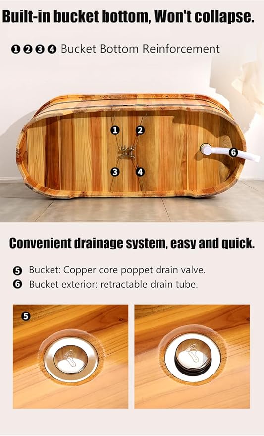 Wooden Hot Tub Bathroom Freestanding Soaking Non-Slip Bathtub Thickened Handrail Style Healthy Medicinal Bathtub For Both Adult And Child Family Members (Armrest with Cover Premium Configuration)
