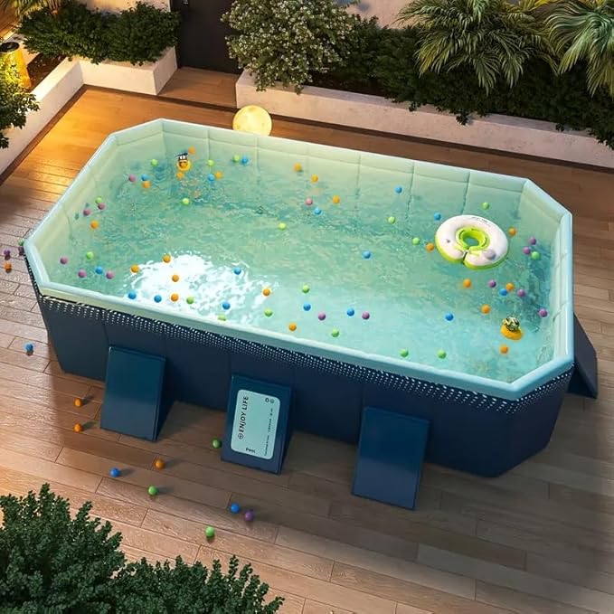 1.6m PVC Folding Pool, Non-Inflatable Portable Swimming Pool for Kids and Adults, Hard Plastic Shell Outdoor Pool with Foldable Design for Backyard, Patio, Beach