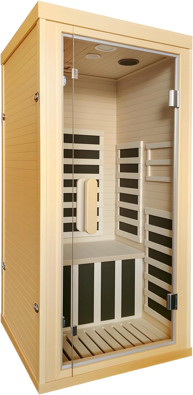 Dynamic Home Infrared Sauna Room 1 to 2 Person Wooden Canadian Hemlock 1260W Graphene Carbon Plate Heater Indoor Saunas