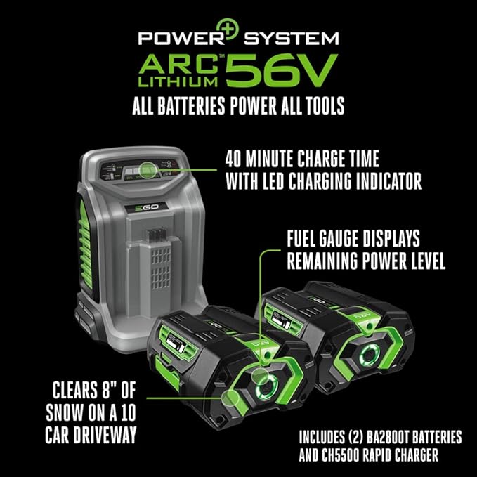 EGO Power+ SNT2102 21-Inch 56-Volt Lithium-Ion Cordless Snow Blower with Peak Power - (2) 5.0Ah Batteries and Rapid Charger Included