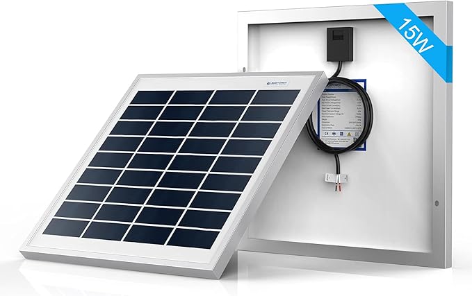 ACOPOWER 15 Watt Small Solar Panel, 15W 12V Single Solar Panel High Efficiency Polycrystalline Module for Battery Charging, Security Camera, Automatic Gate, Chicken Coop, Boat, Off-Grid Applications