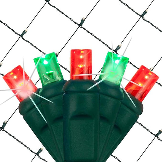 Wintergreen Lighting SoftTwinkle Pulsing Net Lights, Outdoor Twinkling Christmas Lights, Green Wire (70 Lights, 4' x 6', Red/Green)