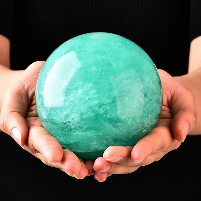 Large Green Fluorite Crystal Ball with Stand Natural Crystals Sphere Gemstone Ball Meditation Witchcraft Home Decor 100-110mm/3.9-4.3"