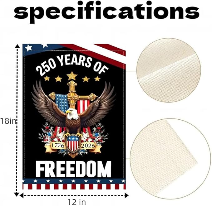 America 250 Years Garden Flag,250th Anniversary USA Double-Sided Cotton Linen Flags with Eagle Design,1776-2026 No Kings of Freedom