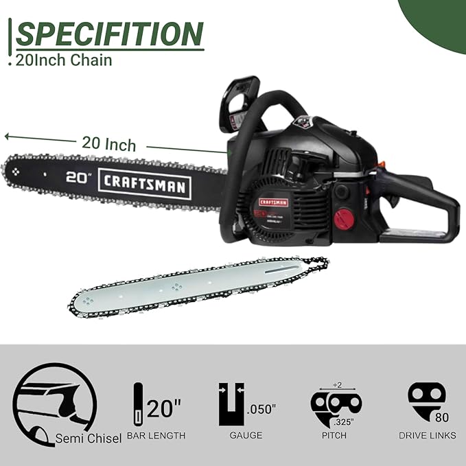 20 Inch Chainsaw Chain 80 Drive Links .325" Pitch .050" Gauge Compatible with Fits Husqvarna450 Rancher,4435E,440E,445E,450E,Jonsered CS2252 MAKITA EA5600F Craftsman S205 and More (4Pack)