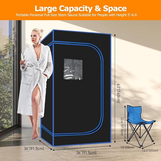 Panana Portable Steam Sauna, Full Size Full Body Home Sauna Box, Foldable Sauna Tent with 1000W 3L Steamer, Remote Control, Folding Chair, 9 Levels