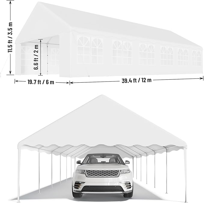20'X40' Party Tent with Removable Sidewall Windows, Outdoor Heavy Duty Wedding Gazebo, Event Shelter Wedding Canopy Tent for Parties Carport BBQ, White & Wave Edge