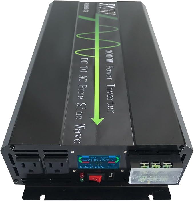 3000W Pure Sine Wave Power Inverter Converter 24V DC to 120V AC 60HZ Off Grid with LCD Display for RV Camping Home Solar