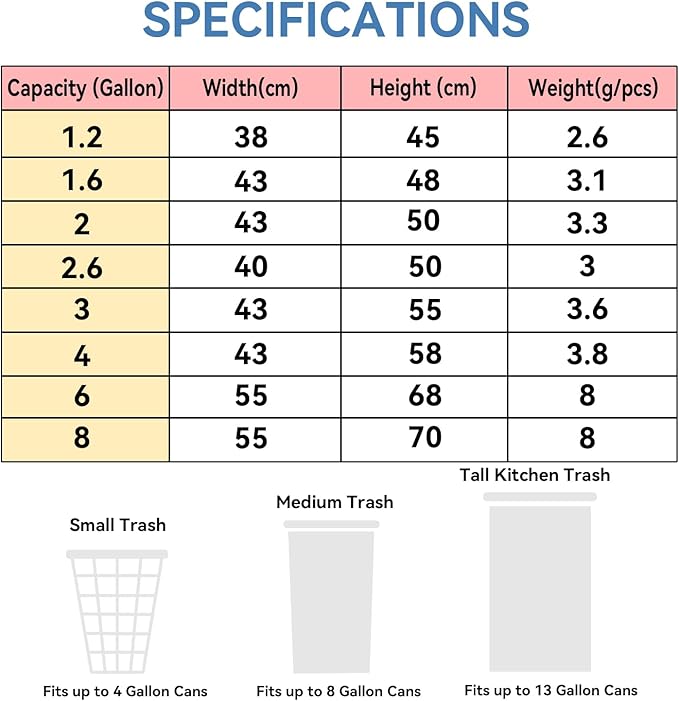 8 Gallon Trash Bags with Handles, Pack of 42, Garbage Bags, Size 55 * 70cm, Weight 8g/pcs, Unscented, White