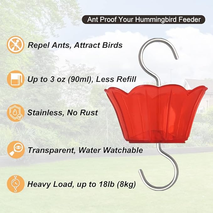 Ant Moat for Hummingbird Feeder - 3 OZ x 4 Pack Red Insect Guard with Large Capacity