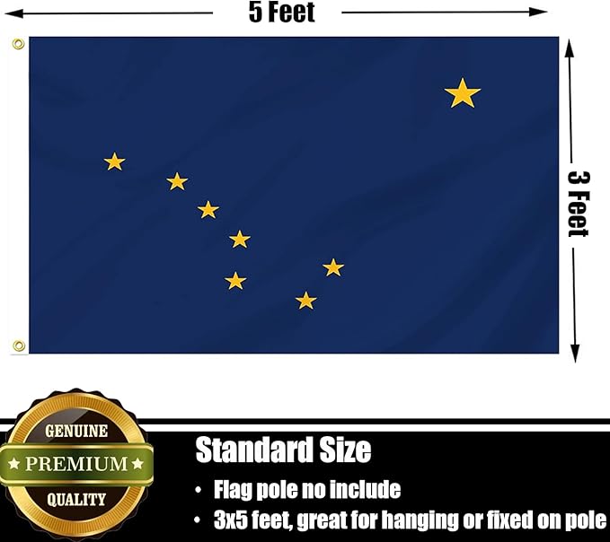 Alaska Flag 3x5 FT Sturdy for Outside, Heavy Duty 3Ply Polyester Alaska State Flags Outdoor, Double Sided Long Lasting AK State Flag Brass Grommets
