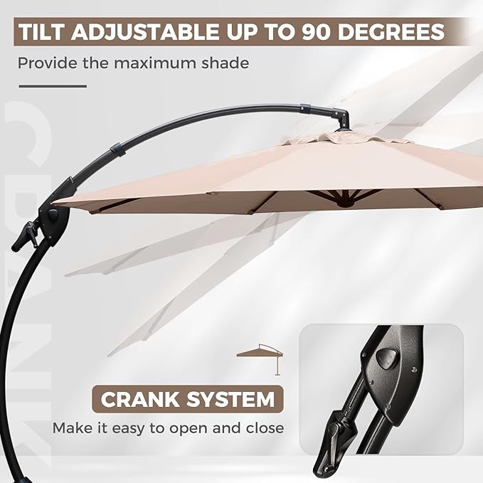 Grand patio 12 FT Patio Cantilever Umbrella Outdoor Large Round Aluminum Offset Umbrella Base Included for Deck Yard (Champagne, 12 FT)