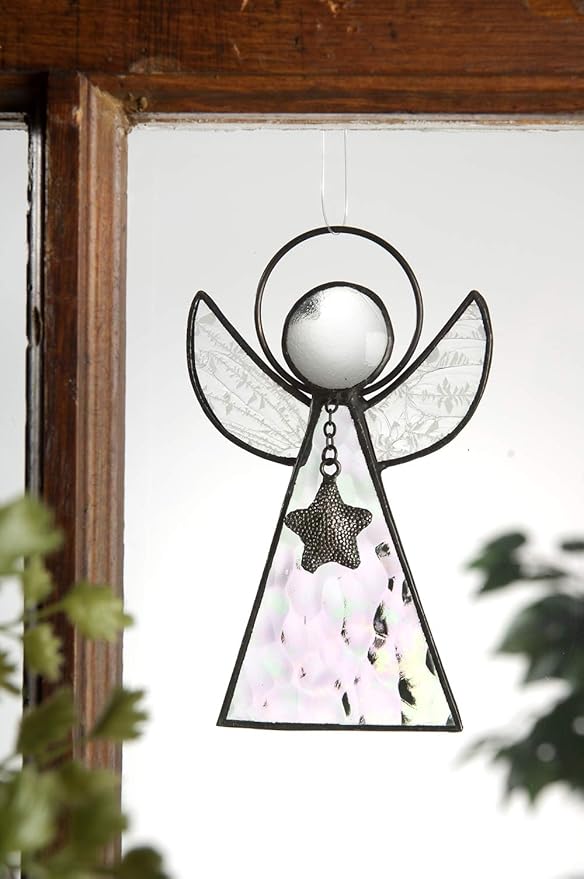 Angel Ornament Sun Catcher Clear Iridescent Stained Glass Window Hanging Christmas Tree Decoration J Devlin ORN 215-1 (Clear Iridescent)