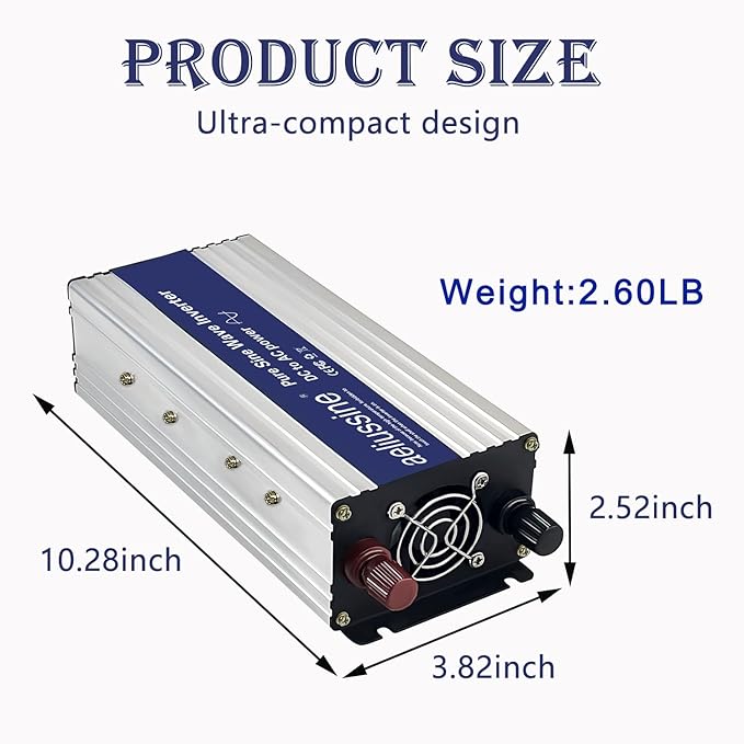 800W Pure Sine Wave Inverter-24V DC to 110V 120V AC Power Converter with 2 AC Outlets, 24 Volt Power Inverter for Truck, Rv, Camping, Home, Emergency Power