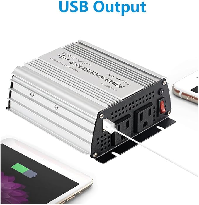 200W Power Inverter DC 12V，Output 110V-120V AC Car Inverter with USB Car Adapter