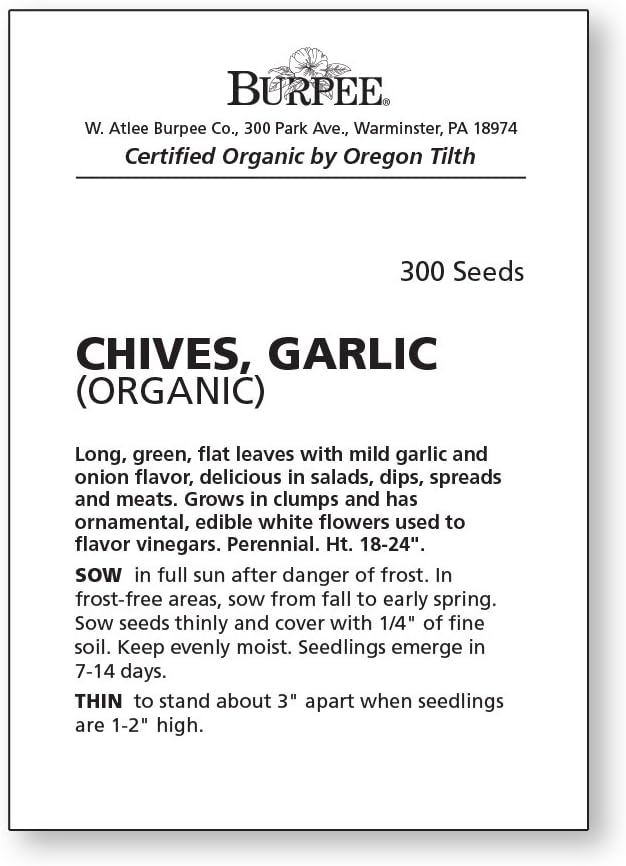 Burpee Garlic Organic Chives Seeds 300 seeds