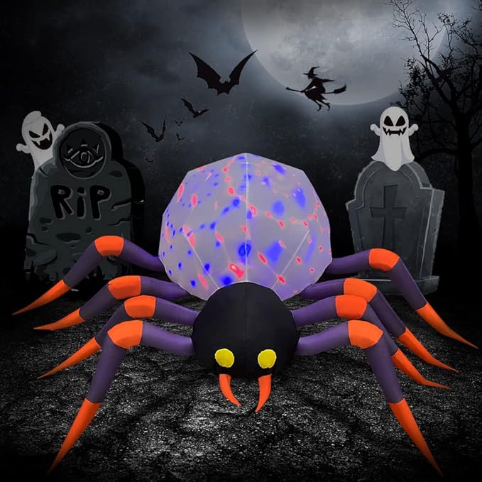 DomKom 8FT Halloween Inflatable Decorations Spider, Build-in Magic LED Lights Holiday Blow Up Yard Decoration for Halloween Holiday Party Outdoor,Garden Yard Lawn Decor