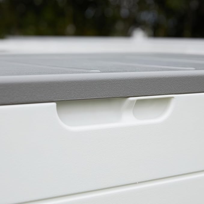 110 Gallon Deck Box Waterproof,Double-Wall Resin Outdoor Storage Boxes, Deck Storage for boat slip storage,Cushions, Pool Float, Garden Tools,Patio Furniture, Lockable (OFF-WHITE)