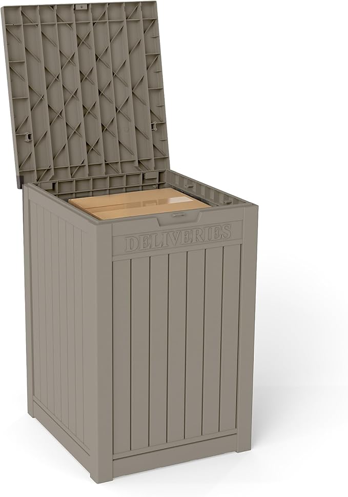 48 Gallon Large Package Delivery Box,Storage Box with Lockable Secure,Double-Wall Resin Outdoor Package Delivery and Waterproof Deck Box for Porch, Curbside (Grey)