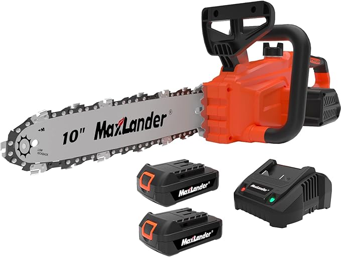 MAXLANDER 10-Inch Battery Operated Chainsaw, 20V Cordless Chainsaw, 2 Pcs 2.0Ah Batteries with Charger, Auto-Tension, Auto-Lubrication, Lightweight