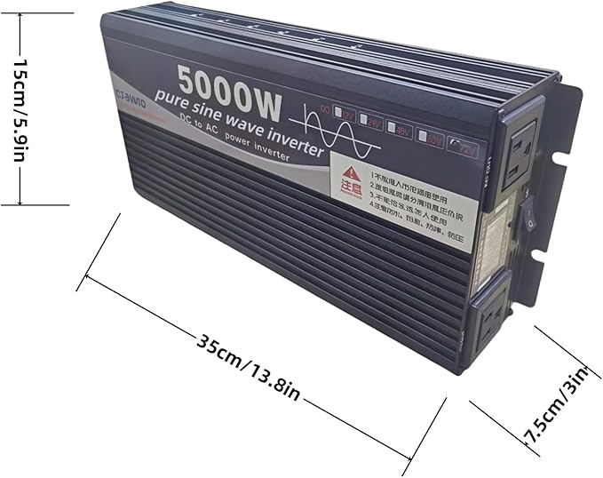 5000W Power Inverter 12V DC to 110V AC Converter with LED Display Dual AC Outlets Dual Fans Radiating for RV, Camp, Boat and Home Emergency Portable Pure Sine Wave Inverter (Smart Screen, 5000W 12V)