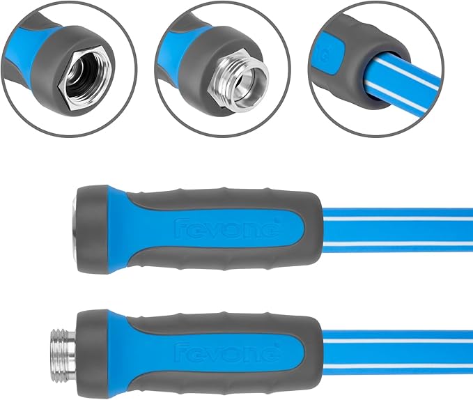 Fevone Garden Hose 55 ft., Lightweight Hybrid Water Hose, Flexible and Durable, Leak-Free Connections