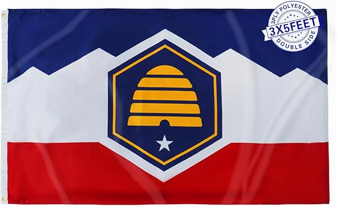 AMZFLAG New Utah State Flag 3x5 ft Outdoor, Heavy Duty New Utah Flags Double Sided UT Flags of with 2 Brass Grommets Thick Material