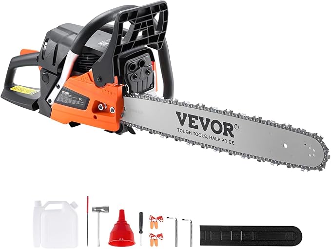 VEVOR Gas Chainsaw 58CC 2-Cycle Gasoline Powered Chainsaw 20 Inch Handheld Cordless Petrol Chain Saws For Forest, Wood, Garden and Farm Cutting Use