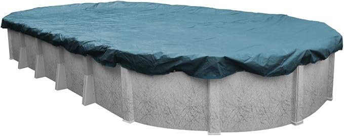Pool Mate 12 x 24 ft Deluxe Blue Winter Oval Pool Cover for Above Ground Pools, 4 ft Overlap (16 x 28 ft Cover Size), Solid 10 x 10 Scrim, 2.91 oz/yd2, 12-Year Warranty, Style: 581224-4