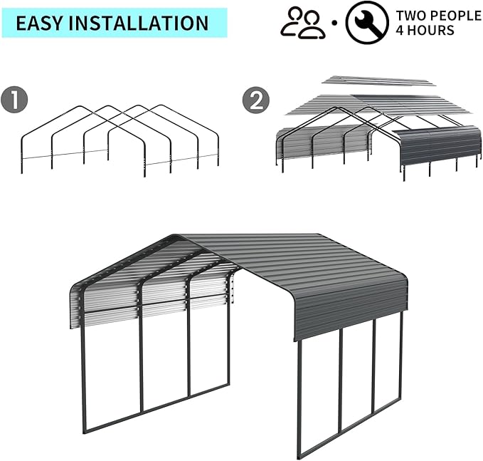 Heavy Duty Metal Carport, 10x15 Ft, Galvanized Steel Roof with Enhanced Base, Outdoor Car Shelter for Vehicles and Storage