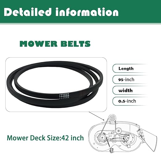 144959 1/2" x 95"Deck Belt 42 Inch fit for Craftsman AYP Husqvarna 144959 532144959, 144959D, 24690, 531300766, 21547027, 21547082, 21547188 DYT4000 LT3000, DLT3000 T2000 YTH180