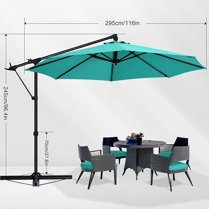 ABCCANOPY 10FT Cantilever Umbrella Offset Hanging Patio Umbrella with Base Stand Rotate and Tilt(Turquoise)