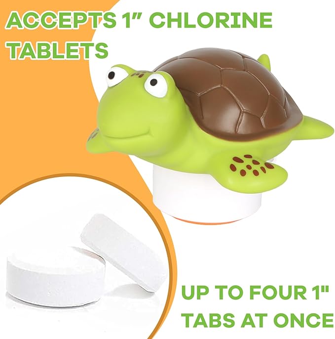 Mini Floating Chlorine Dispenser Holder Fits 1 Inch Chemical Tablets ONLY,Pool Chlorine Floater for Spa, Hot Tub and Small Pools (Turtle)