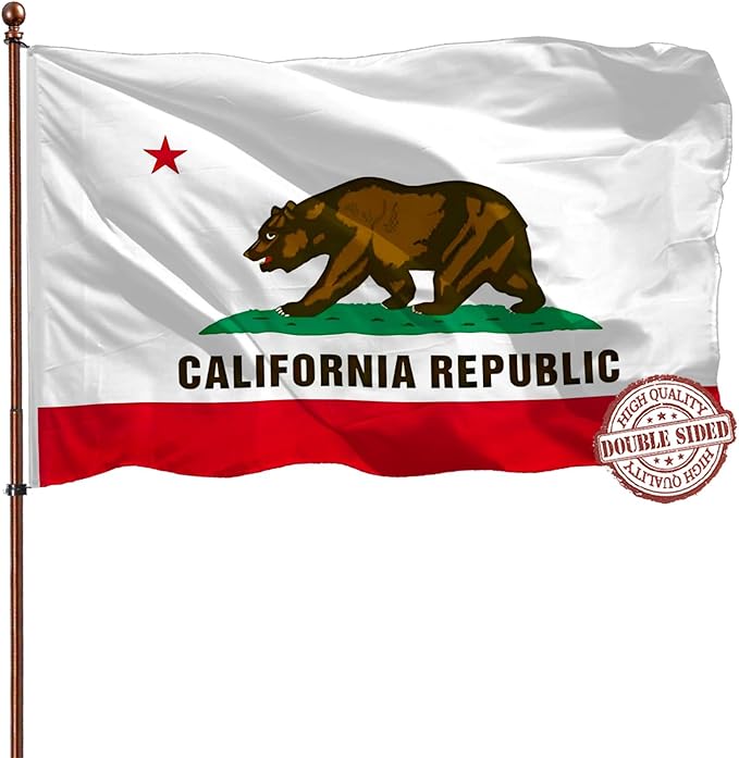 Double Sided California Republic State Flag Banner 3x5 Outdoor- UV Fade Resistant- Cali CA Bear Flags Banners- 3Ply 240D 4 Rows Stitched With Canvas Header & 2 Brass Grommets