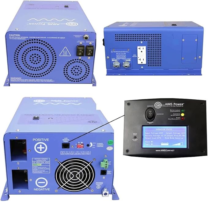 AIMS Power 1500 Watt / 4500 Watt Peak Pure Sine Inverter Charger 12 Volt DC to 120 Volt AC ETL Listed with LCD Remote