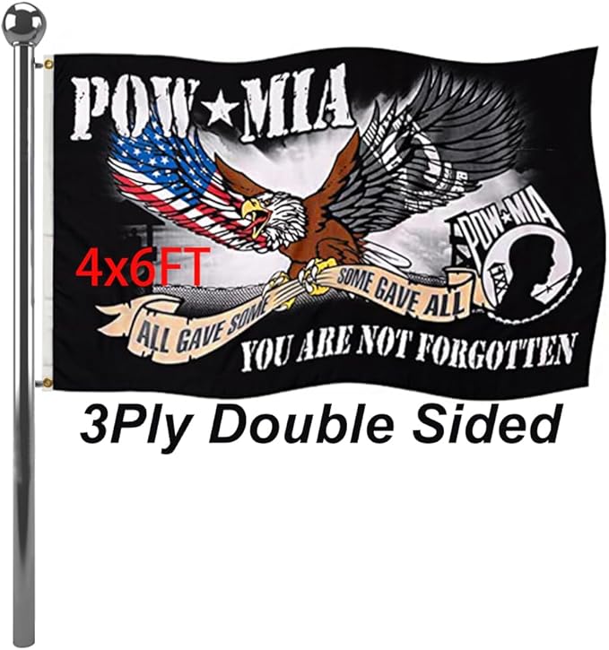 Jayus Eagle Pow Mia Flag Double Sided 4x6 Outdoor-Vivid Colors polyester 220D 3Ply Pow Flags Banner- You Are Not Forgotten Prisoner of War Mia Flag with 2 Grommets