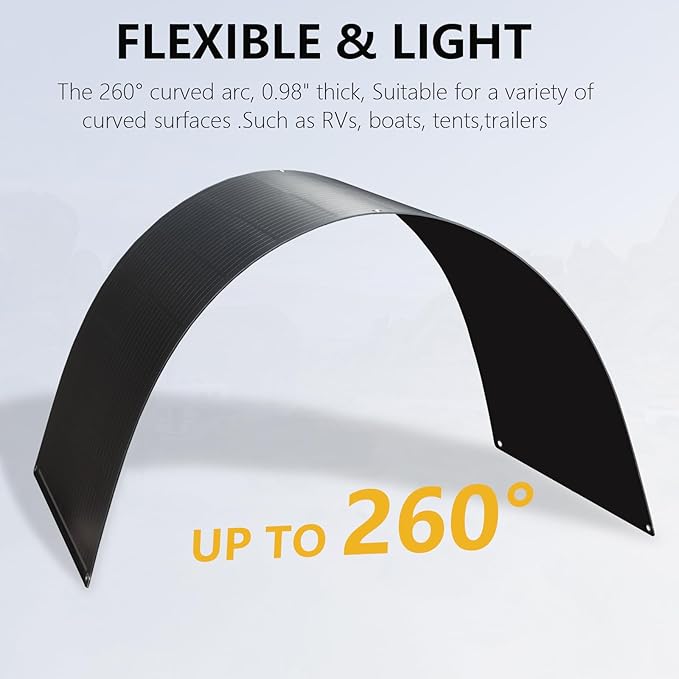 Flexible Solar Panel 100W 12V Monocrystalline Solar Module Fiberglass Lightweight Bendable Charge for RV Trailer Boat Cabin Van Car Uneven Surfaces (100W Solar Panel Black)