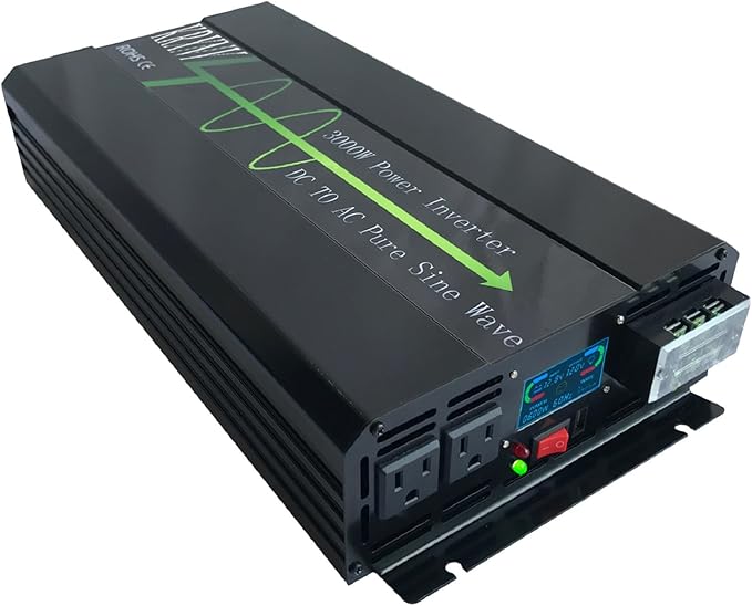 3000W Pure Sine Wave Power Inverter Converter 24V DC to 120V AC 60HZ Off Grid with LCD Display for RV Camping Home Solar