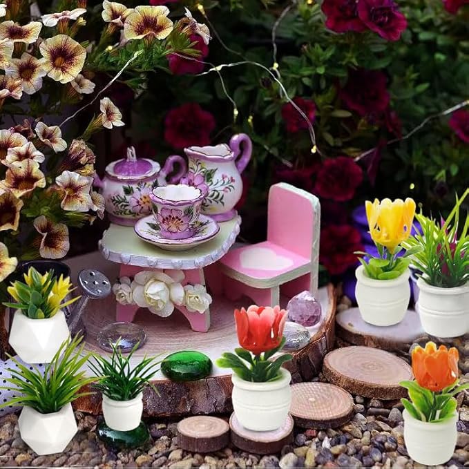 Dollhouse Plants and Flowers, 24Pcs, Miniature Bonsai Plants, Mini Potted Plants, Models Tiny Fake Greenery Ornaments for Dollhouse Decoration