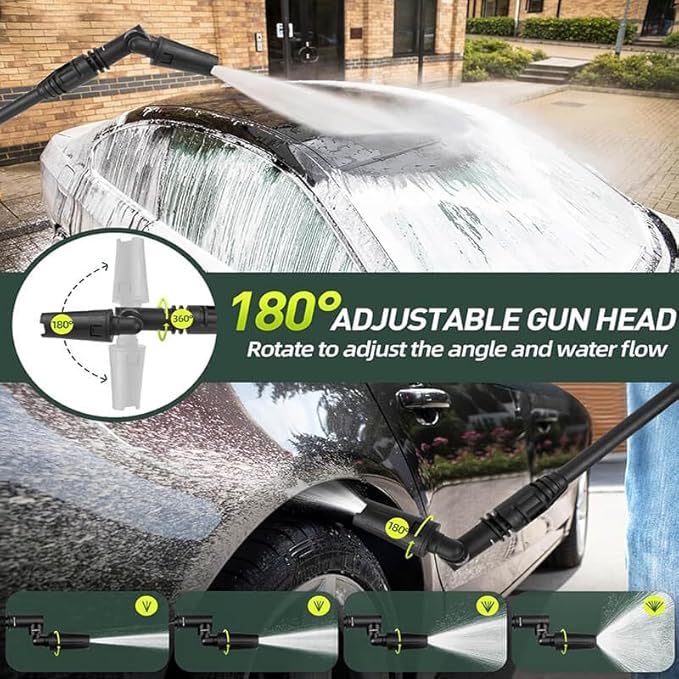 1200PSI Cordless Electric Pressure Washer Pro (21V 2000mAh 2 Batteries), 16.4FT Drain Hose, 6-in-1 Nozzle, Pressure Washer Gun for Cars Fences Driveways Patios Home Cleaning